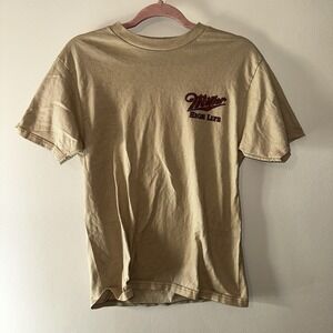 Miller High Life Girl In The Moon Print Mens Small Graphic Beer Shirt Cream/Tan